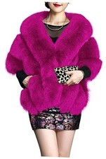 UMREN Women's Luxury Party Faux Fox Fur Long Shawl Cloak One Size A-fuchsia