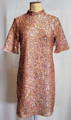 H&M Sequins A-line High Neck Backless Dress Rose Gold Size 4 | eBay