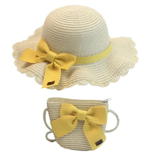 Fashion Sun Hat & Mini Bag Handwoven Straw Fisherman Hat 6-15Y Girl Beach Hat - Picture 12 of 12