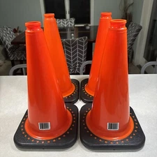 SET OF 4 Orange Traffic Cones 18 INCH , Multipurpose PVC Plastic Safety