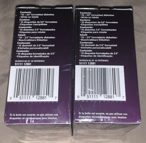 (2) 1998 Imation 2HD 3M Floppy Discs 3.5" 1.44 MB Diskettes 10 Pk IBM Formatted - Picture 4 of 6