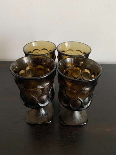 4 calici vino vintage Noritake faretto piedistallo marrone MCM bicchieri barware - Foto 6 di 7