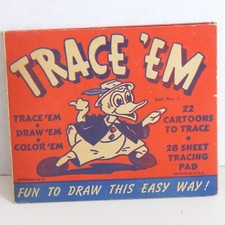 Trace 'Em Draw 'Em Color 'Em 22 Cartoons To Trace 28 Sheet Tracing Pad Vintage