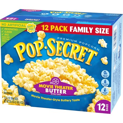 Microwave Popcorn Movie Theater Butter Flavor 3 Oz Sharing Bags 12 Ct