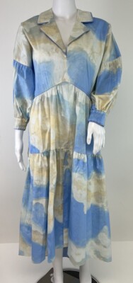 NEW DIANE VON FURSTENBERG Heather Cotton Poplin Midi Dress Cloud Sky Blue Size S