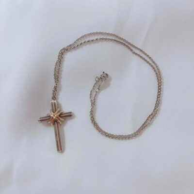 Tiffany & Co. Signature Cross Pendant Necklace Combi Silver925 18K 