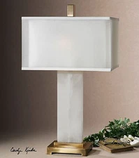 Modern White Alabaster Table Lamp | Contemporary Marble Stone Gold