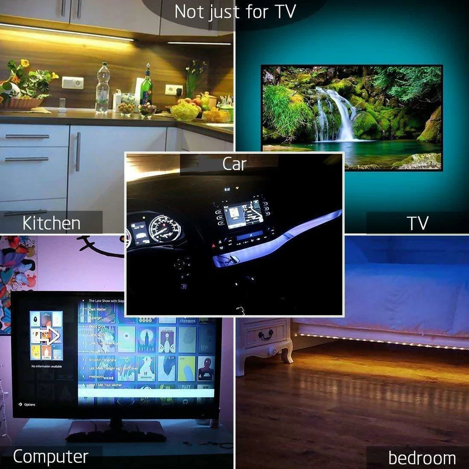 LED Strip Lights 0.5m/1m/2m/3m/4m/5m 5V USB RGB Dimmable TV Back Lighting+Remote - Image 3 of 4