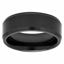 8mm Men's Tungsten carbide Black Brushed With Beveled Edge wedding band ring