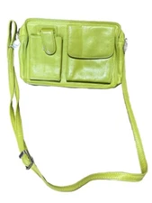 Wallet Crossbody, ILI New York Green Leather Cell Phone Organizer Preowned