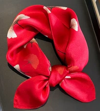 100% Silk 20" small square Scarf Women neckerchief Wrap floral red black WY271