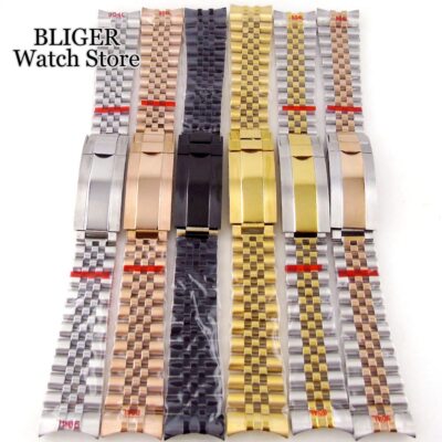20MM Width Black Gold Brushed/Polished Oyster Strap Bracelet Slide Lock Clasp