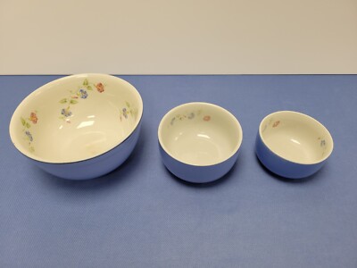 Vintage Hall Morning Glory Bowls (1) LG Thick Rimmed Blue & White Floral plus 2