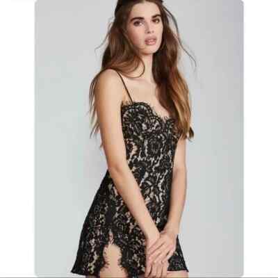 FAME & PARTNERS Black Nude Lace Open Back Cocktail Mini Dress 0 = XS FREE  PEOPLE