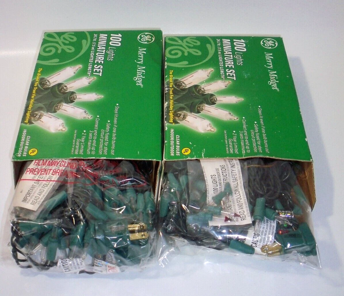 GE Mini Merry Midget String Light Sets 2 Pks 100 Lights Ea. 24.7ft Ea. New
