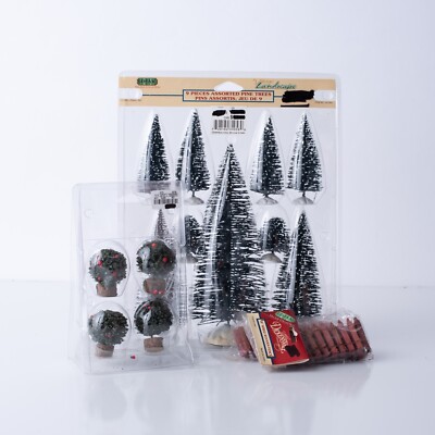 Lot of 17 Lemax Dickensvale Evergreen Trees Pine Fences Display Accessories New