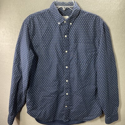 GAP Standard Fit Mens Button Up Size Large Long Sleeve Blue Geo Dress Shirt L