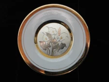 Art of Chokin Decorative Plate Iris Flowers 24K 24KT Gold Edged Made In Japan 6”