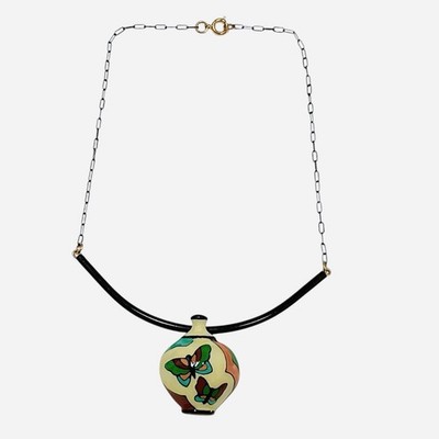 Eisenberg Artist Series Necklace Butterfly Vase Pendant Glossy Enamel Vintage