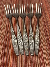 5 Eldan ELD18 Stainless Steel Flatware JAPAN Rose Textured Cocktail Forks 5-7/8”