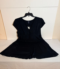 Gap Black 100% Viscose V Neck Cap Sleeves Button Up Side Zip Mini Dress Size 16
