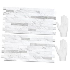 Sheets Peel and Stick Backsplash Tile, Stick on 20 White Marble Metal Silver