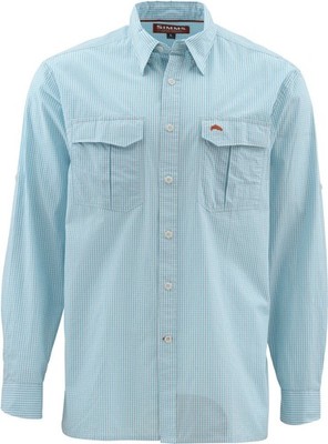 Simms Fishing Transit LS Shirt Teal Plaid Soft Travel Fishing UPF NEW InBag!