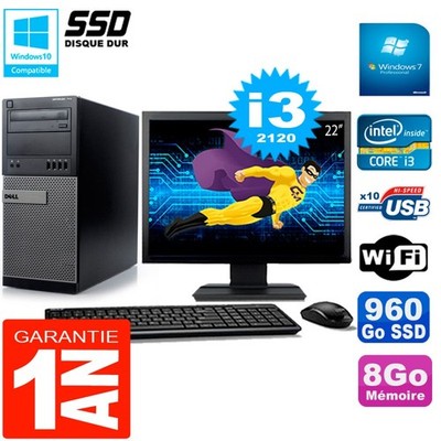 PC tour DELL 7010 Bildschirm 22 '' Core I3-2120 RAM 8Go Scheibe 960 GB SSD Wifi