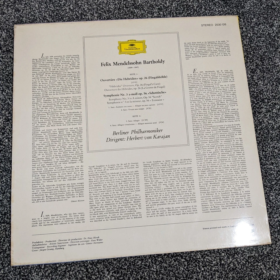 Mendelssohn – The Hebrides—Overture · Symphony No.3 “Scotch” (12" Vinyl 1980) - Image 4 of 4