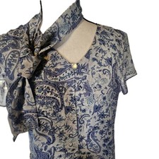 Vtg Mary Mcfadden Blue Paisley Dress Classic,Dressy,Romantic SZ L  Formal Party