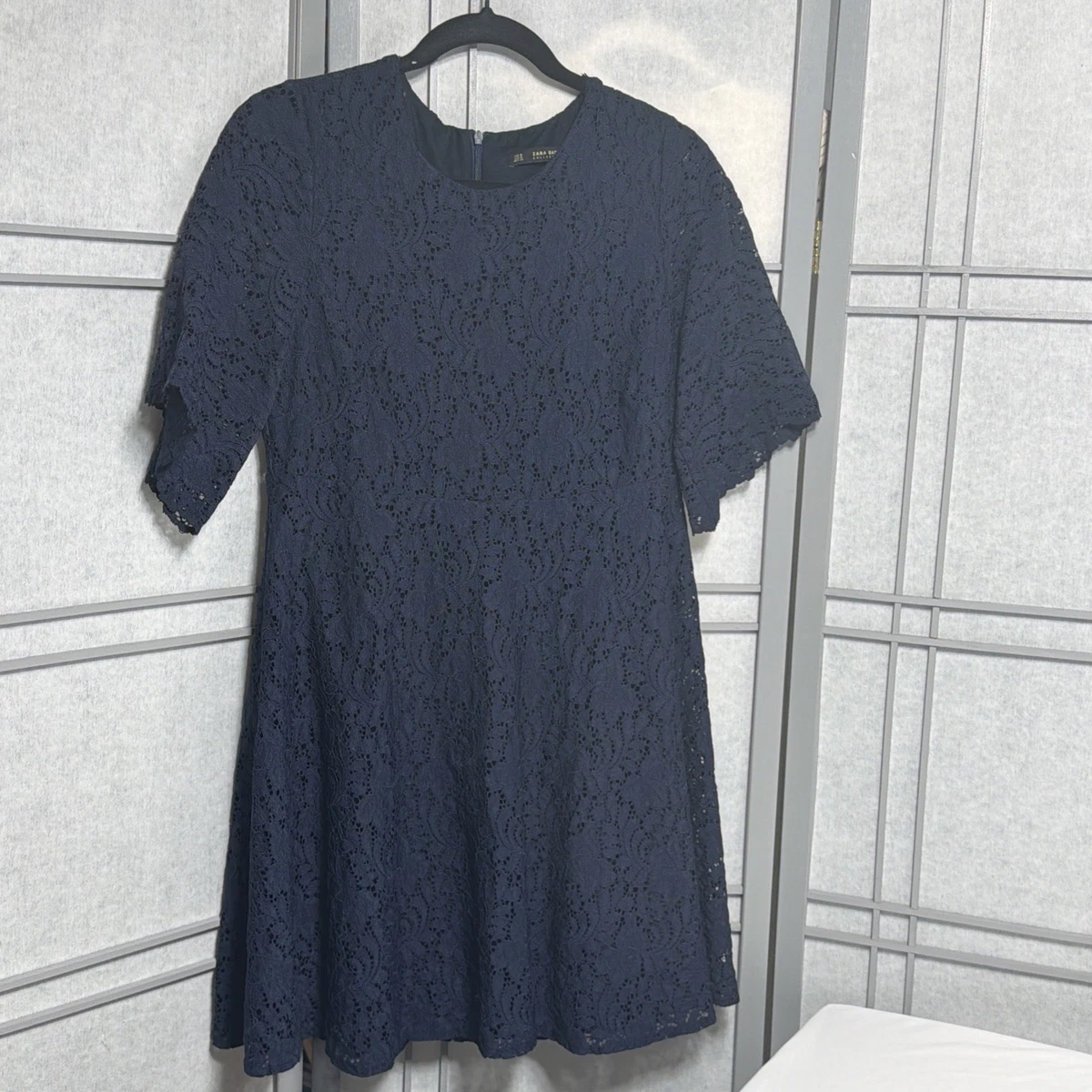 navy blue lace dress zara MINI COMBINATION LACE DRESS - Navy blue