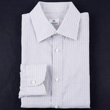 Borrelli Napoli Regular-Fit White-Blue Woven Check Cotton Dress Shirt 16.5 x 35