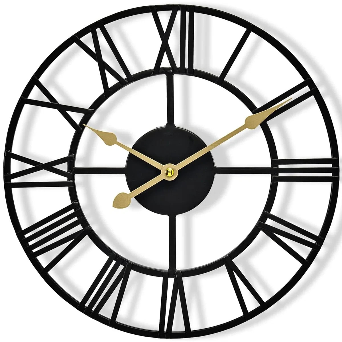 Large Wall Clock Round Decorative Gold Hands Modern Metal Black Minimalist 24"