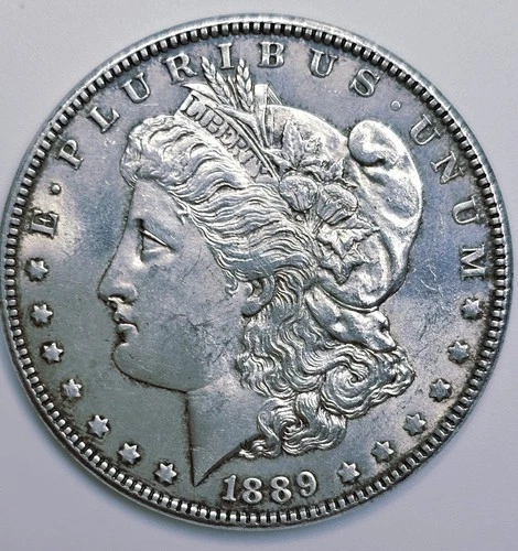 1889 Morgan Silver Dollar 90% Silver, AU Condition, 0.77 Troy Oz.