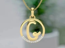 1Ct Round Lab-Created Diamond Letter "G" Pendant 14k Yellow Gold Plated