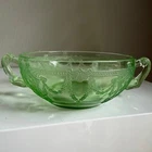 Vintage Anchor Hocking Cameo Ballerina Green Uranium Glass Handled Bowl 5”