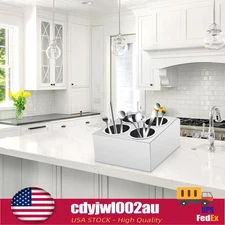 4 Hole Stainless Steel Spoon Container Flatware Holder Storage Box Kitchen USA
