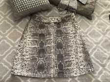NEW LOOK Snake Print Denim Skirt UK 6 Ring Pull Zip Short Mini Going Out Casual