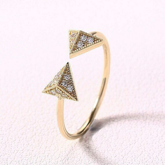 2ct Lab-Created Moissanite Engagement Ring Egyptian Triangle Open Gold Plated