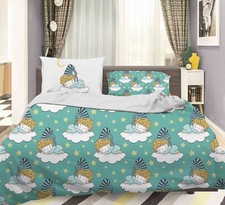 3D Boy Clouds Star Pattern Green Quilt Cover Set Duvet Cover Bedding Pillowcases
