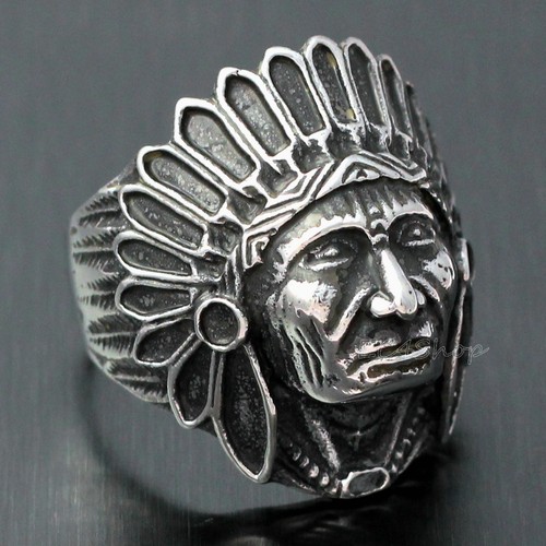 Anillo cabeza jefe apache indio nativo americano para hombre retro banda de acero inoxidable - Imagen 5 de 9
