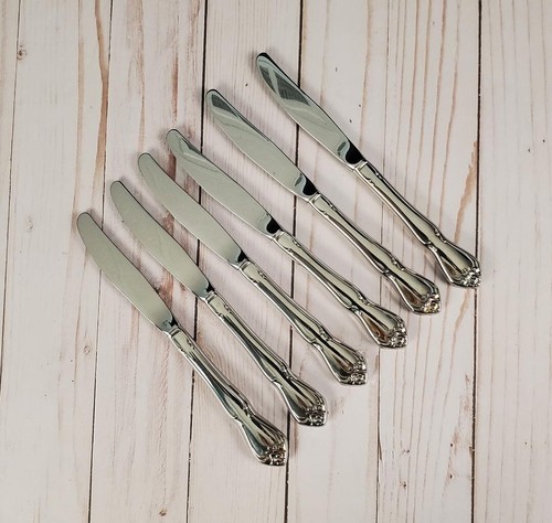 6 Oneida ARBOR ROSE -TRUE ROSE Stainless Steel Glossy Dinner Knives