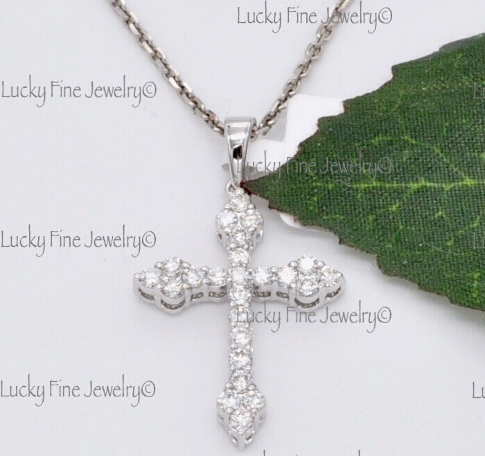 14k Solid White Gold 0.50 ct Natural Diamond Cross Pendant made in USA