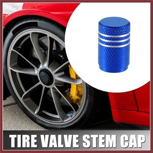 5pcs Blue Car Round Tire Valve Stem Cap with Rubber Seal, Aluminum Alloy Wheel - Picture 5 of 6