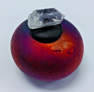 RAKU POTTERY ART CRYSTAL LID DREAM JAR COPPER MATTE 2.5'' SIGNED JEREMY DILLER 4