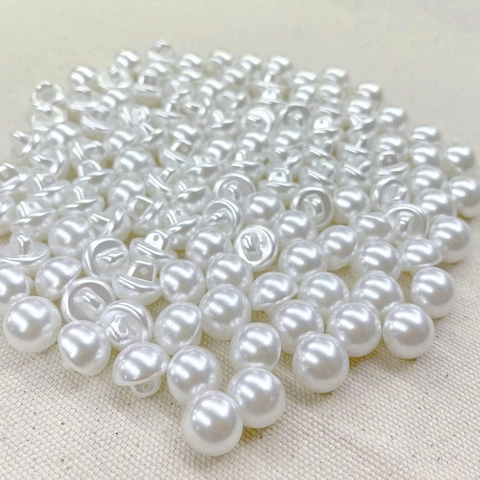 100 pcs 14mm White Half Round Pearl Buttons Shank Style for Sewing & Crafts DIY - Image 4 of 4