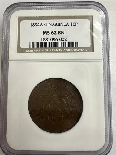German New Guinea 1894 A 10 Pfennig NGC 62 BN Rare Nice Coin