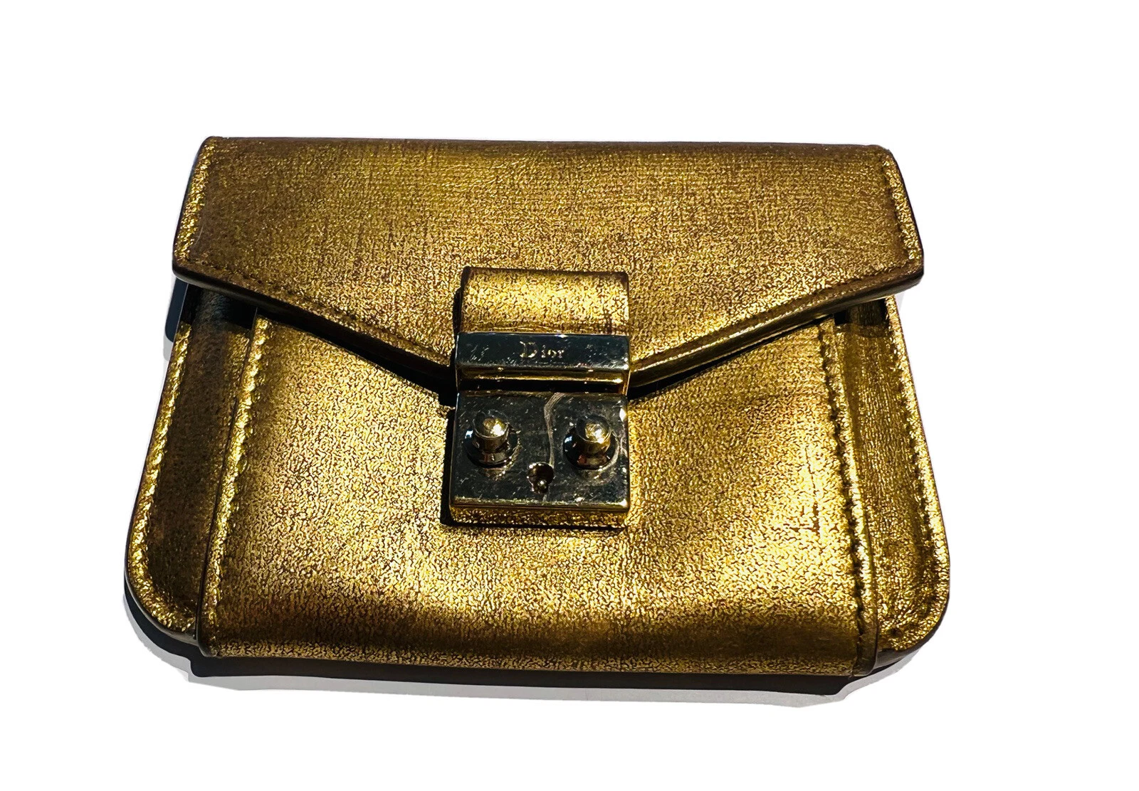 Portefeuille femme Christian Dior en cuir bronze à rabat