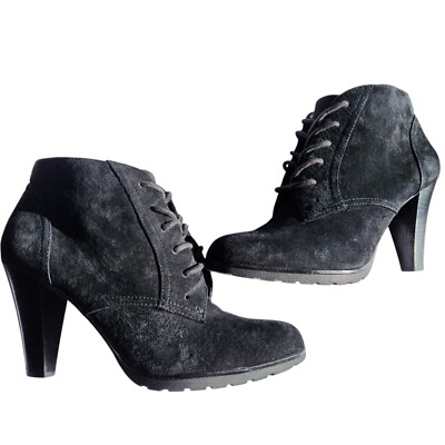 Vintage Bass Women's Black Suede Lace-up High Heel Goth/Punk/Rock Ankle Boot  10