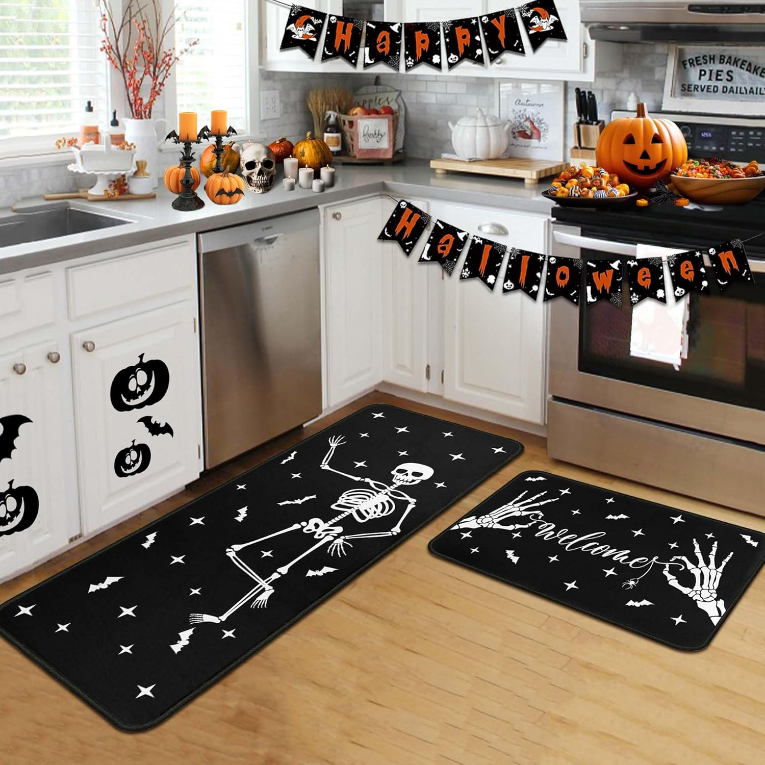 Halloween Kitchen Rugs and Mats Set of 2 for Home Floor Decorations